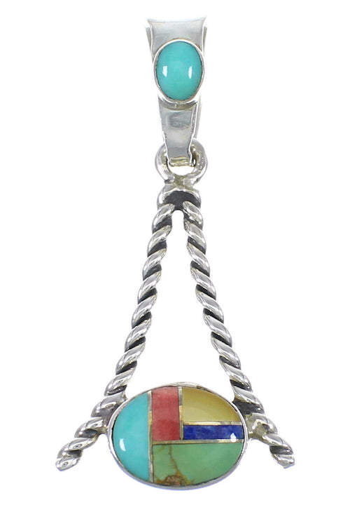 Genuine Sterling Silver And Multicolor Southwestern Slide Pendant YX68188